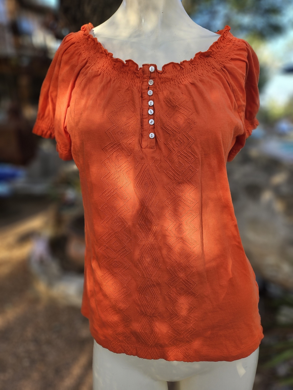 Lauren Ralph Lauren Soft Cotton Orange Ruffle Neck & Short Sleeve Tee Small